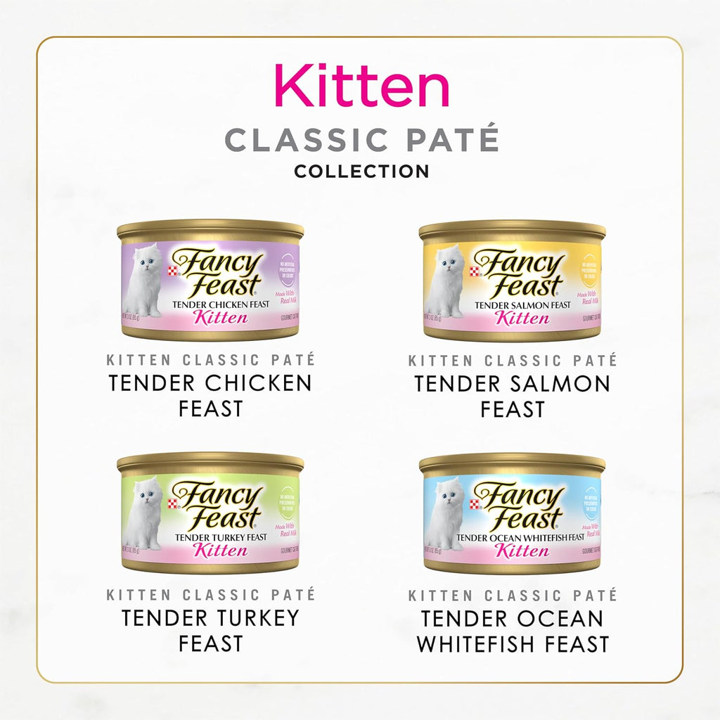 Purina  Tender Ocean Whitefish, Turkey, Chicken and Salmon Feasts Wet Kitten Food Variety Pack - (Pack of 24) 3 Oz. Boxes