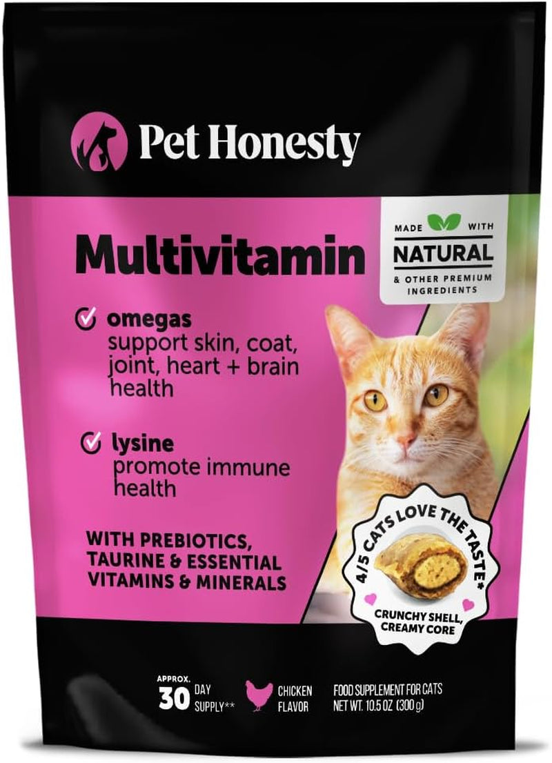 Cat Multivitamin Crunchy & Creamy Chews - Cat Treats for Health + Immune, Joint Support, Skin & Coat, & Digestion - Vitamins with Omega 3S, Lysine & Probiotics (30 Day Supply)