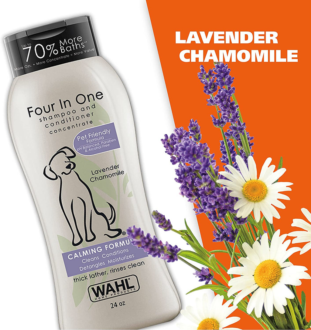 USA 4-In-1 Calming Dog Shampoo with Lavender Chamomile Scent – Cleans, Conditions, Detangles, & Moisturizes - Pet Friendly Formula - 24 Oz - Model 820000A