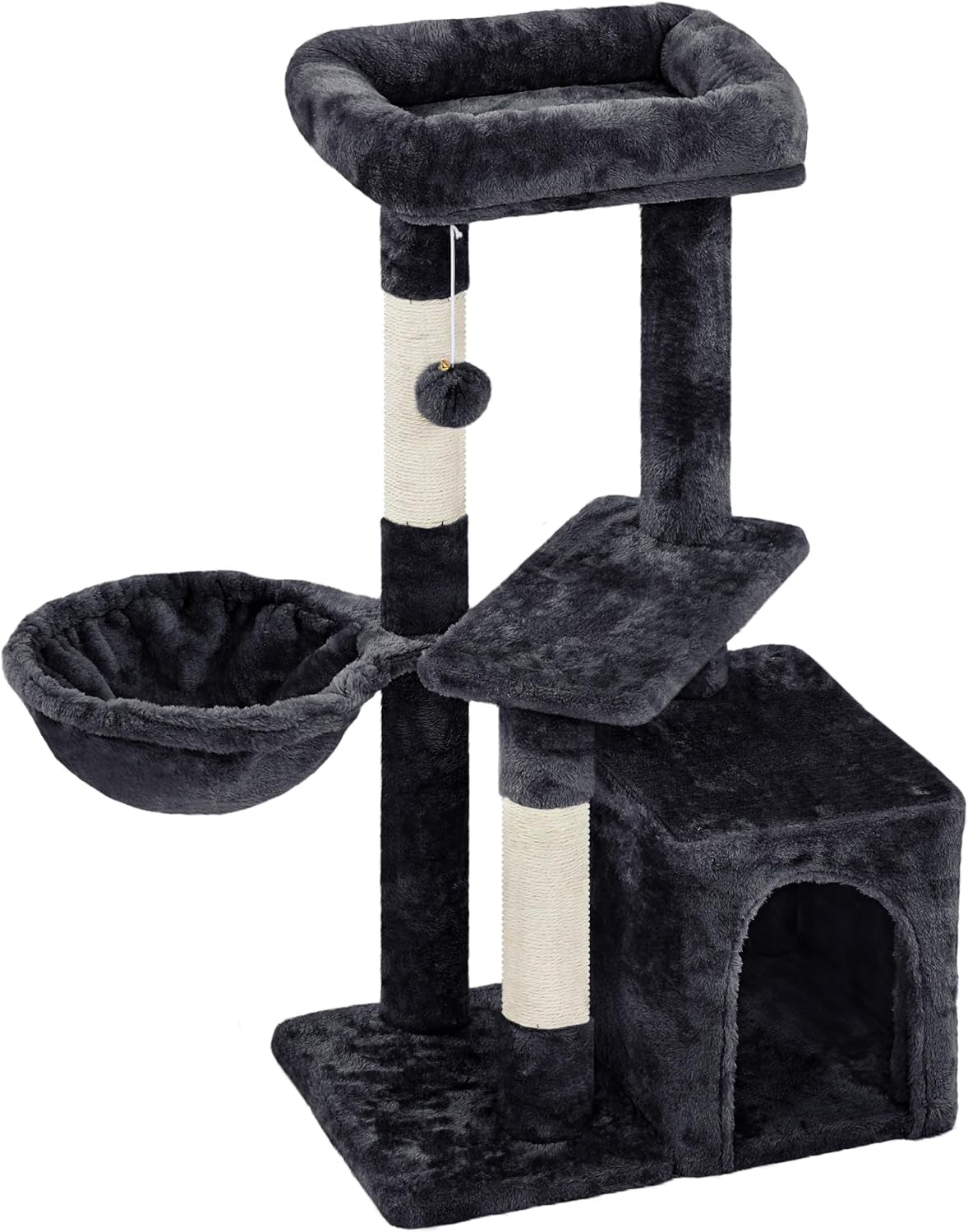 34In Cat Tree Cat Tower Scratching Posts Modern Bed Cat Furniture for Indoor Cats and Kittens as Pet House Activity Center with Warm Condo, Fluffy Nest, Large Platform, Comfy Basket