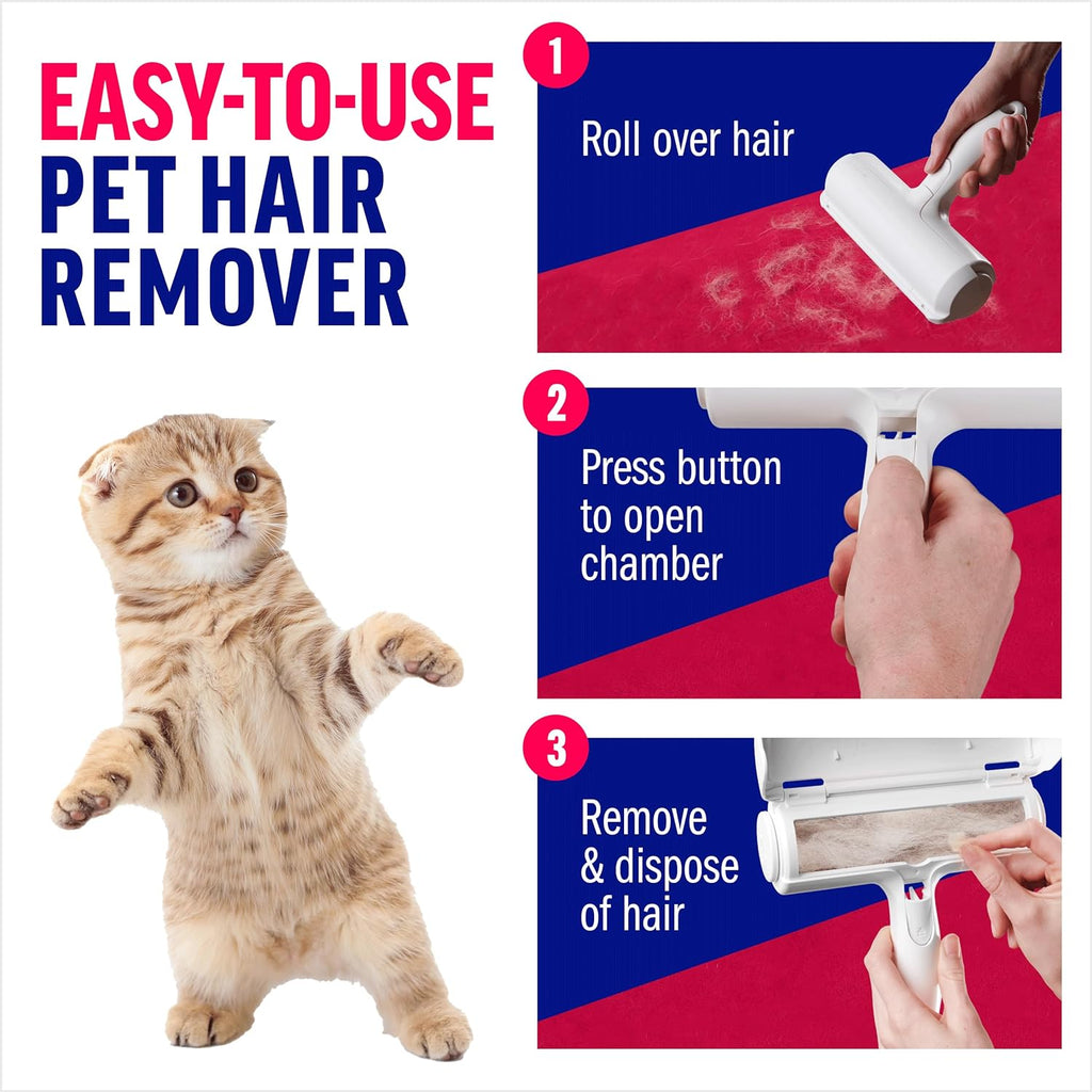 Pet Hair Remover and Reusable Lint Roller - Cat and Dog Hair Remover for Furniture, Couch, Carpet, Clothing and Bedding - Portable, Multi-Surface Fur Removal Tool (White)
