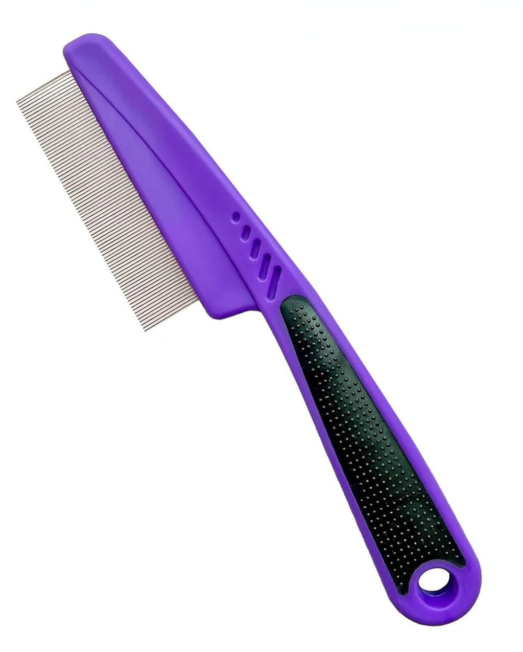 Flea Comb with Rubber Handle, Flea and Tick Combs for Dogs & Cats, Fine Tooth Dog Comb for Grooming (Purple)