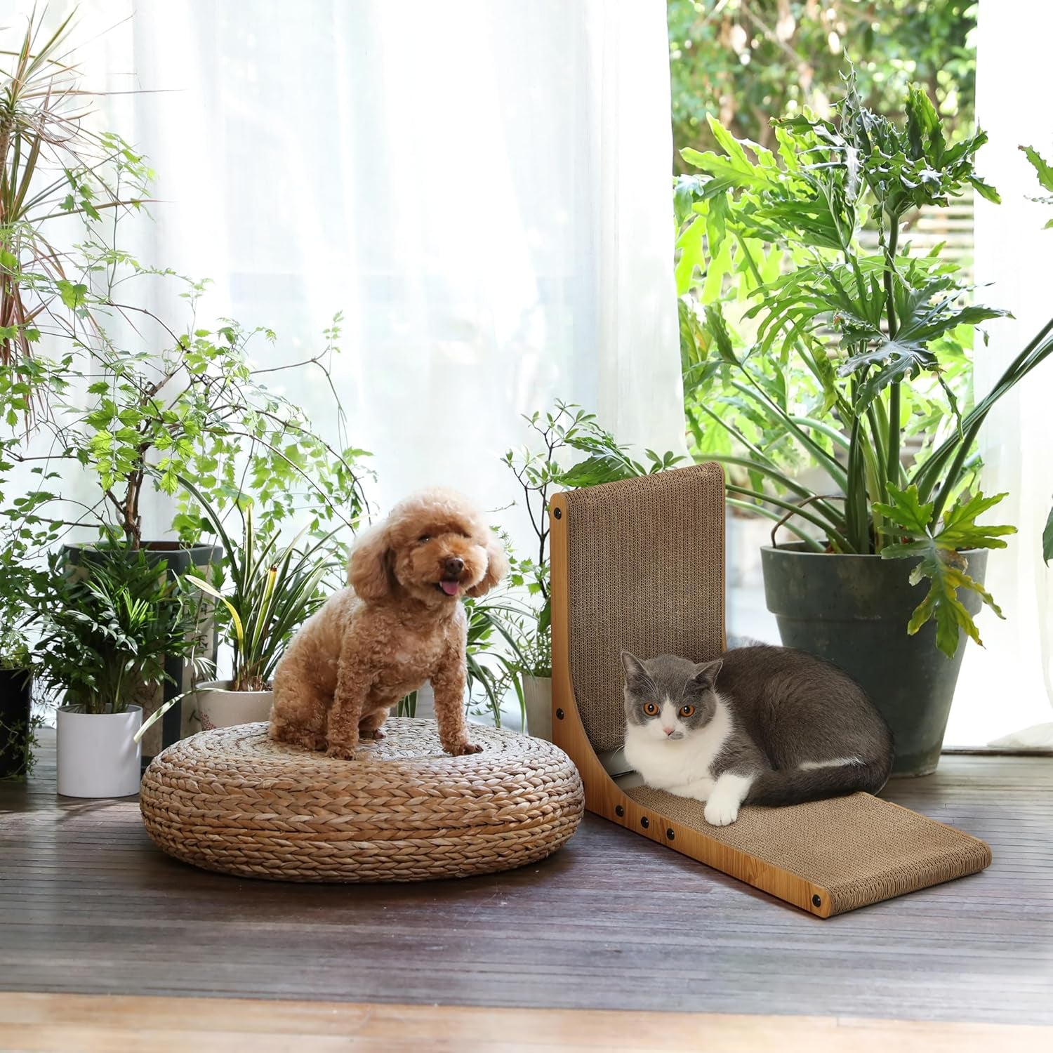 Cat Scratcher, 18.9 Inch L Shape Cat Scratch Pad, Vertical Cat Scratcher Wall Mounted, Cat Scratching Cardboard with Ball Toy for Indoor Cats