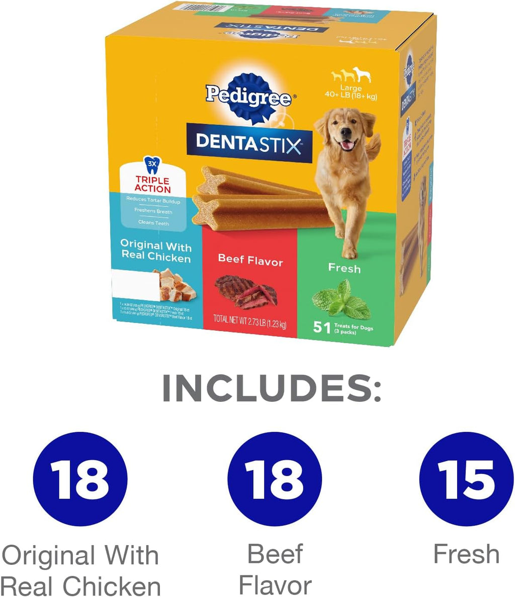 Dentastix Large Breed Dog Treats, Original, Beef & Fresh Flavor, 2.73 Lb. Variety Pack (51 Treats)