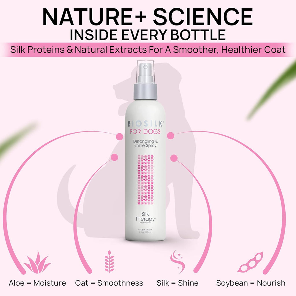 for Dogs Silk Therapy Detangling plus Shine Mist for Dogs | Best Detangling Spray for All Dogs & Puppies for Shiny Coats and Dematting | 8 Oz Bottle (Packaging May Vary)