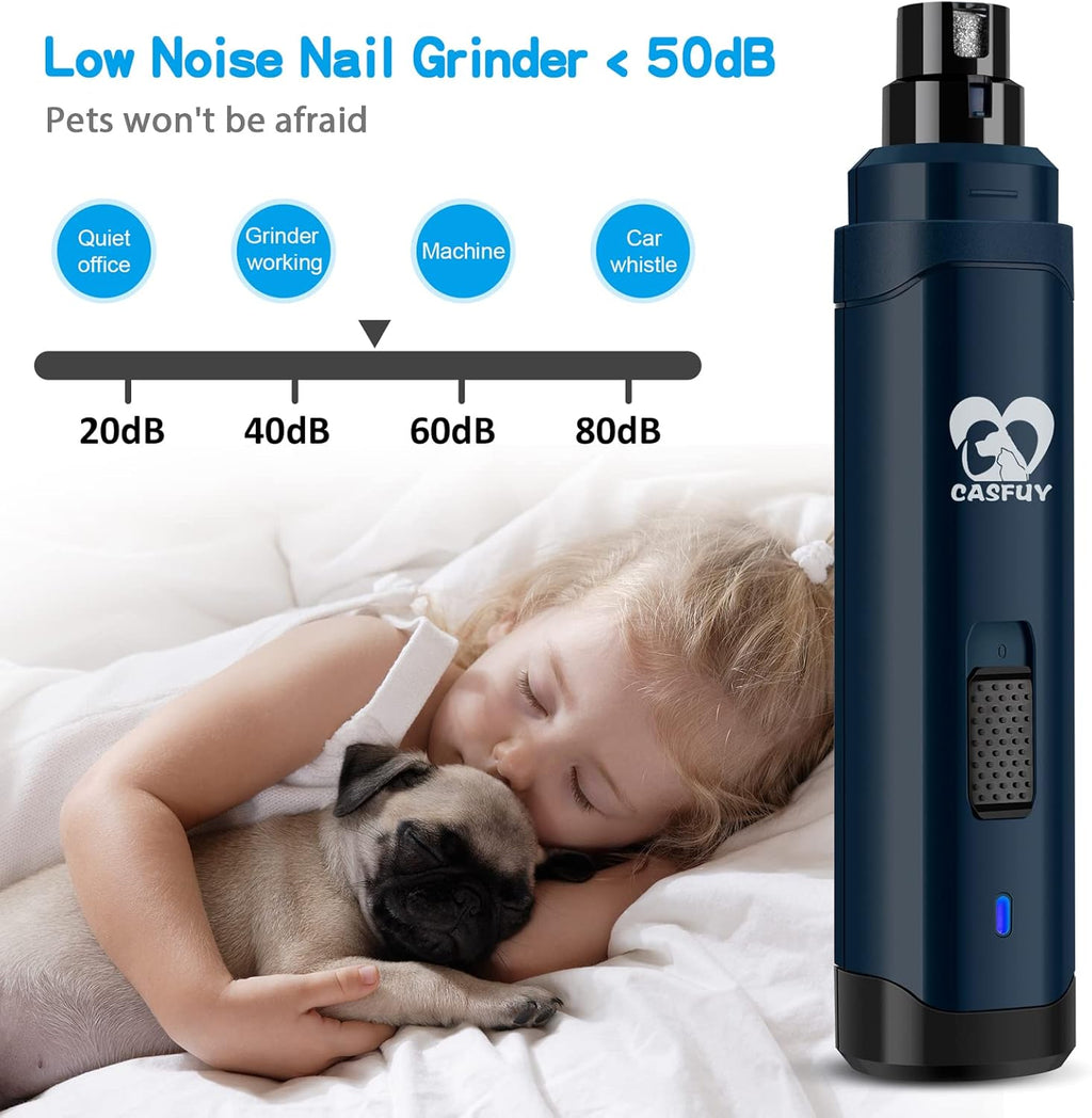 Dog Nail Grinder Upgraded - Professional 2-Speed Electric Rechargeable Pet Nail Trimmer Painless Paws Grooming & Smoothing for Small Medium Large Dogs & Cats(Dark Blue)