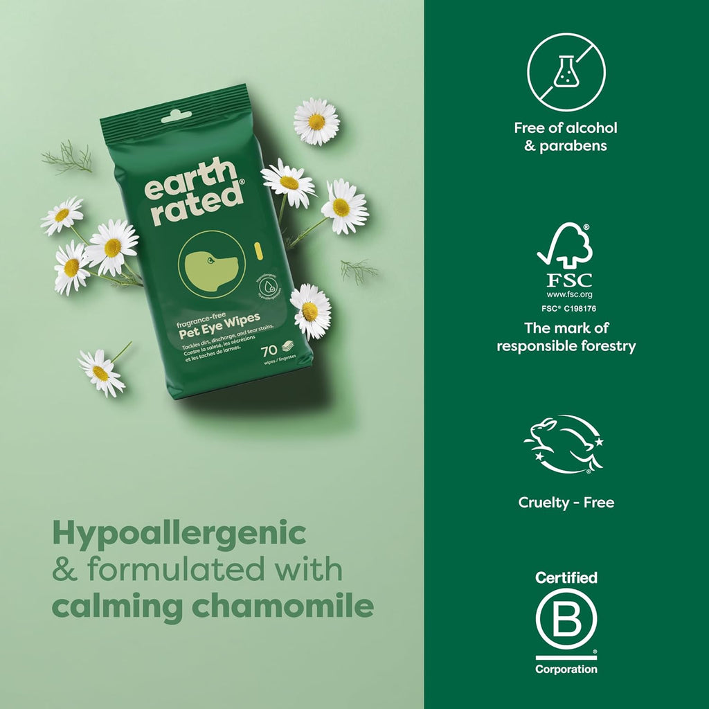 Vet-Developed Pet Eye Wipes, Hypoallergenic Cleaner for Dogs & Cats Eyes to Remove Dirt & Discharge, Fragrance Free, 70 Count