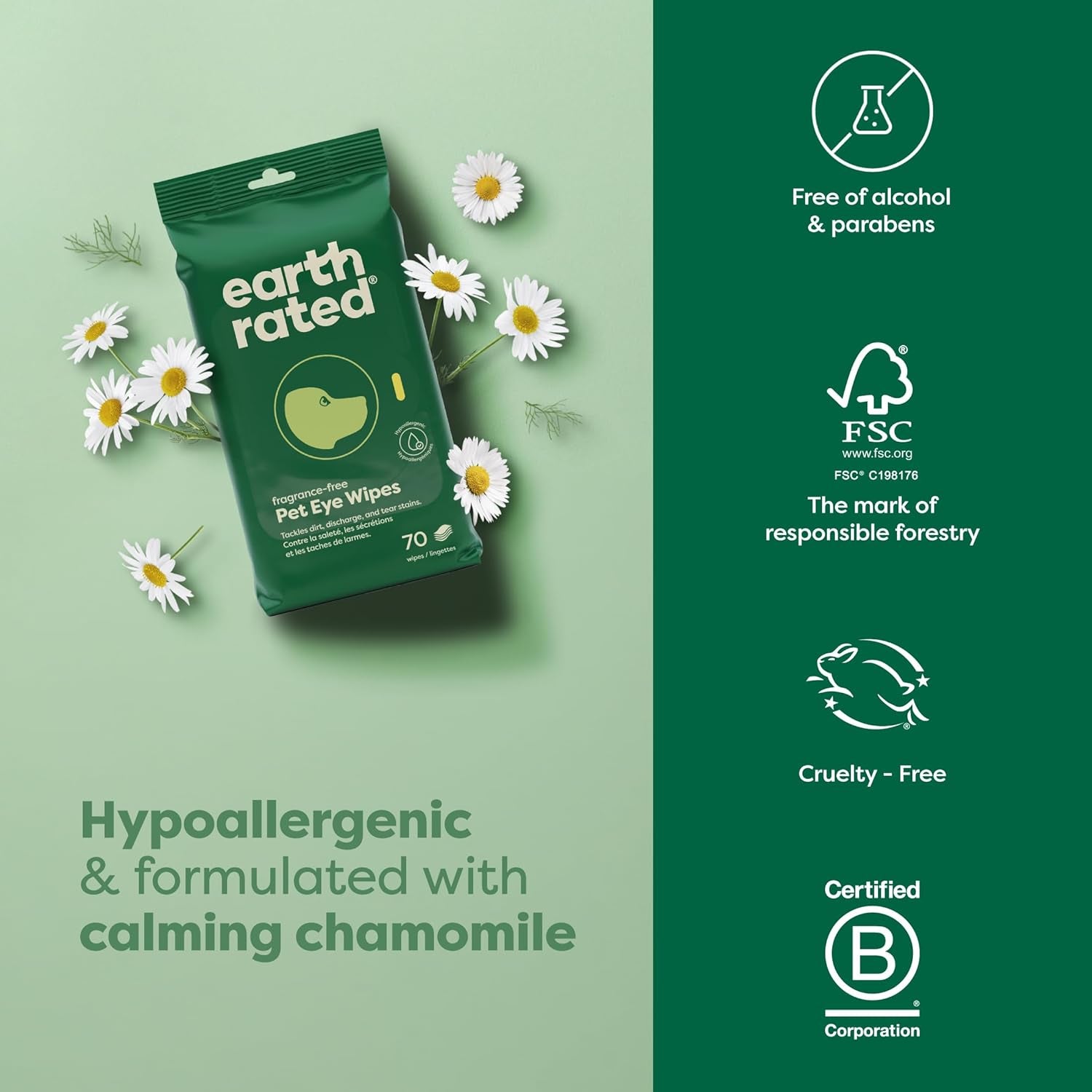 Vet-Developed Pet Eye Wipes, Hypoallergenic Cleaner for Dogs & Cats Eyes to Remove Dirt & Discharge, Fragrance Free, 70 Count