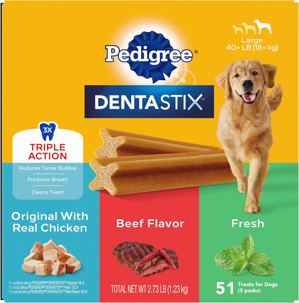 Dentastix Large Breed Dog Treats, Original, Beef & Fresh Flavor, 2.73 Lb. Variety Pack (51 Treats)