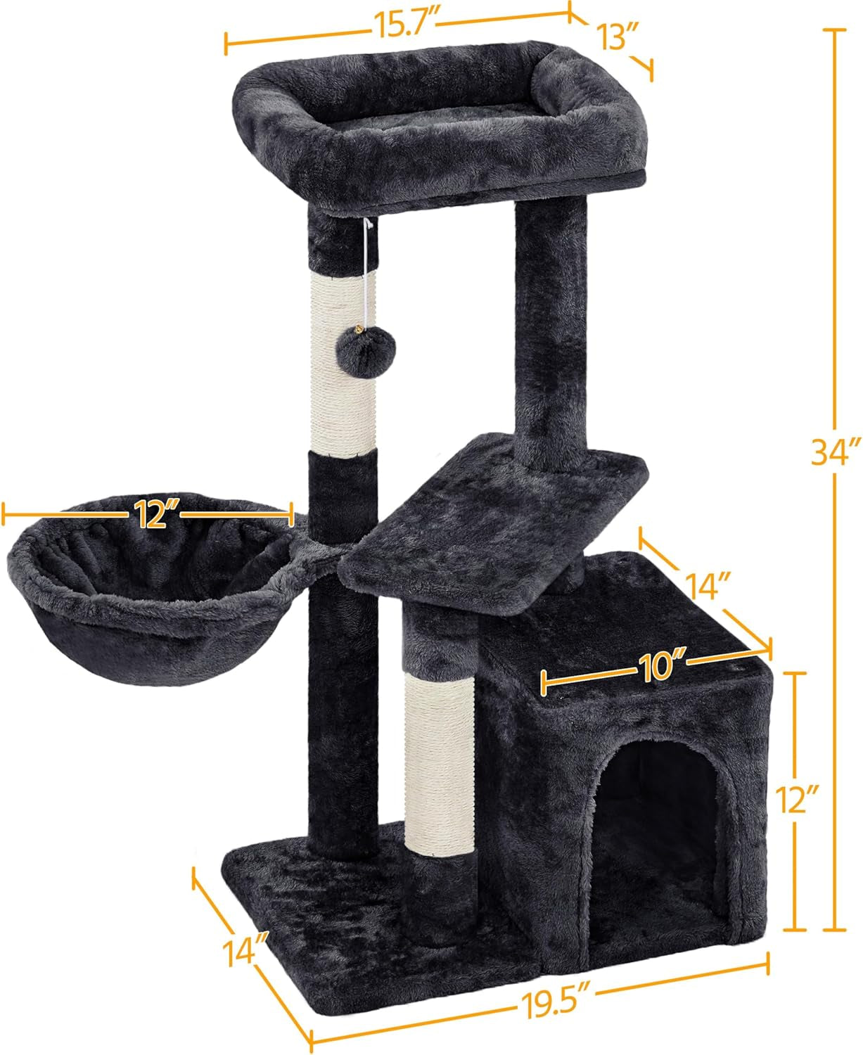 34In Cat Tree Cat Tower Scratching Posts Modern Bed Cat Furniture for Indoor Cats and Kittens as Pet House Activity Center with Warm Condo, Fluffy Nest, Large Platform, Comfy Basket