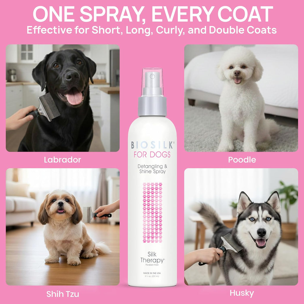 for Dogs Silk Therapy Detangling plus Shine Mist for Dogs | Best Detangling Spray for All Dogs & Puppies for Shiny Coats and Dematting | 8 Oz Bottle (Packaging May Vary)