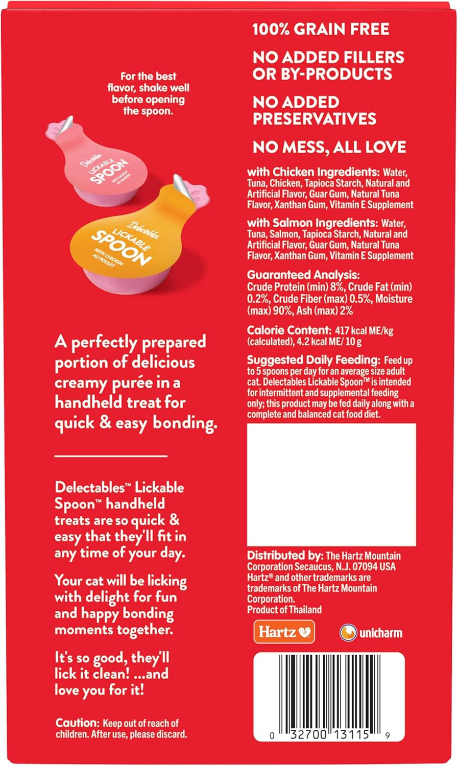 Delectables Lickable Spoon Handheld Wet Cat Treats Made with Real Chicken & Salmon, Quick & Easy Creamy Puree, Mess Free, Grain-Free, No Added Fillers, No By-Products, Variety Pack, 32Ct