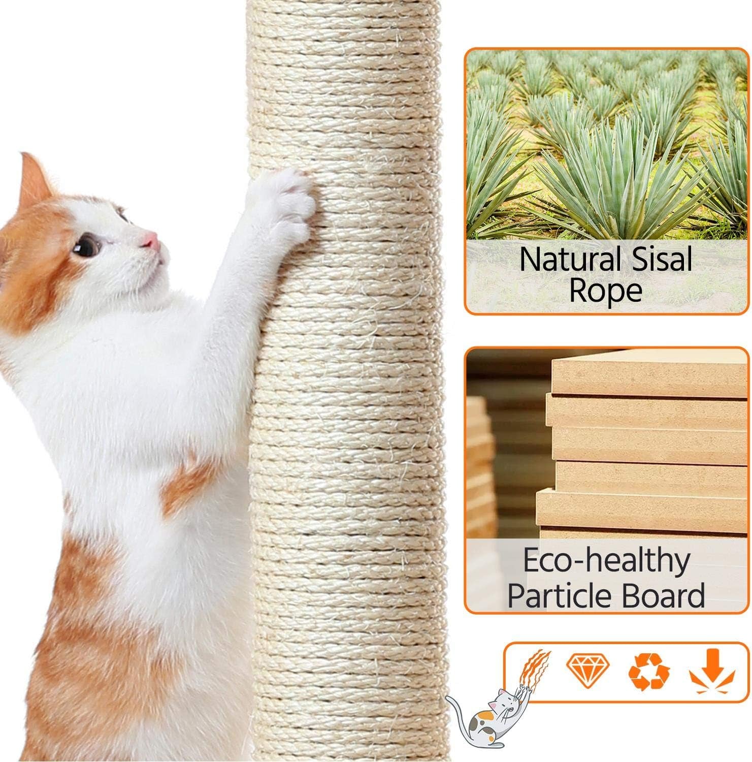 34In Cat Tree Cat Tower Scratching Posts Modern Bed Cat Furniture for Indoor Cats and Kittens as Pet House Activity Center with Warm Condo, Fluffy Nest, Large Platform, Comfy Basket