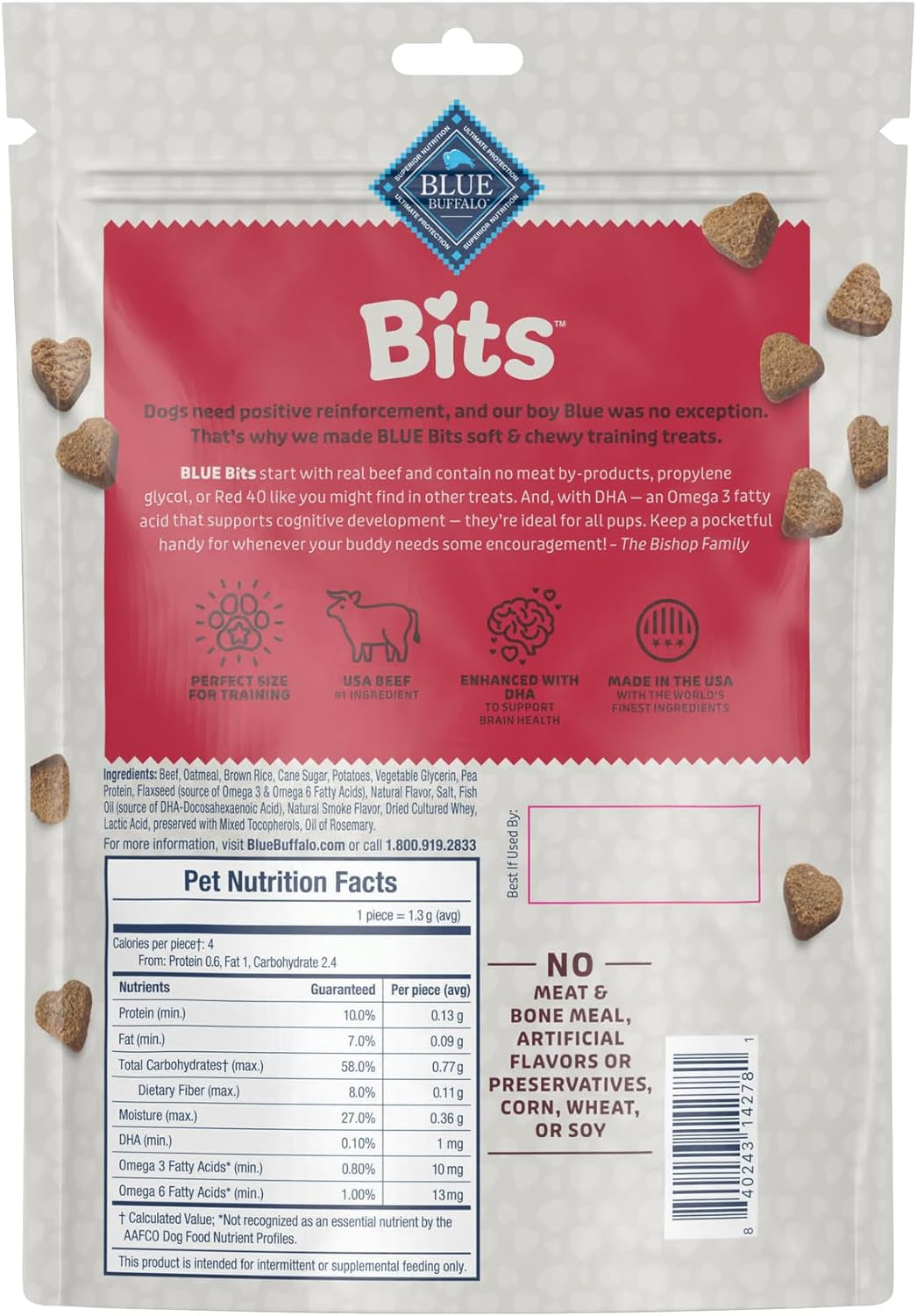 Bits Soft Dog Treats for Training, Made with Natural Ingredients & Enhanced with DHA, Beef Recipe, 19-Oz Bag