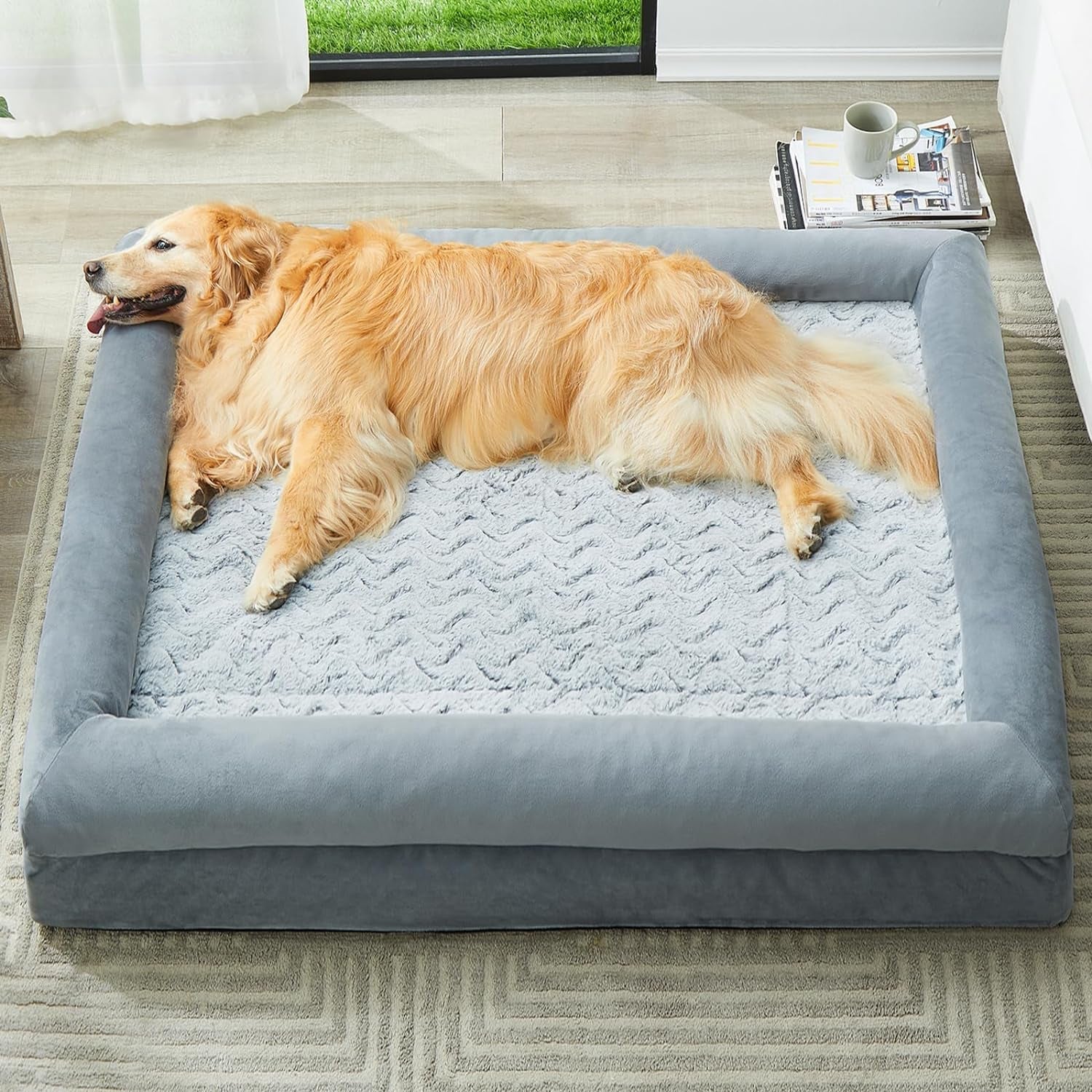 XL Extra Large Dog Bed, Washable Dog Couch with Removable Waterproof Cover, Orthopedic Large Pet Sofa Bed with Bolster Sides for Sleeping