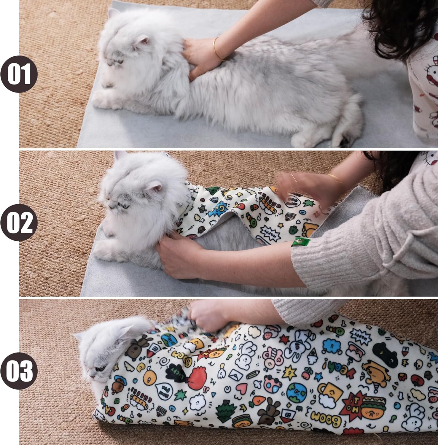 27.6" Cat Grooming Wrap Cat Wrap for Cutting Nails Cat Restraint for Nail Clipping Cat Swaddle Wrap Cat Burrito Wrap L(Within 15Lbs) Anti-Scratch Anti-Escape Multifunctional Pet Tool