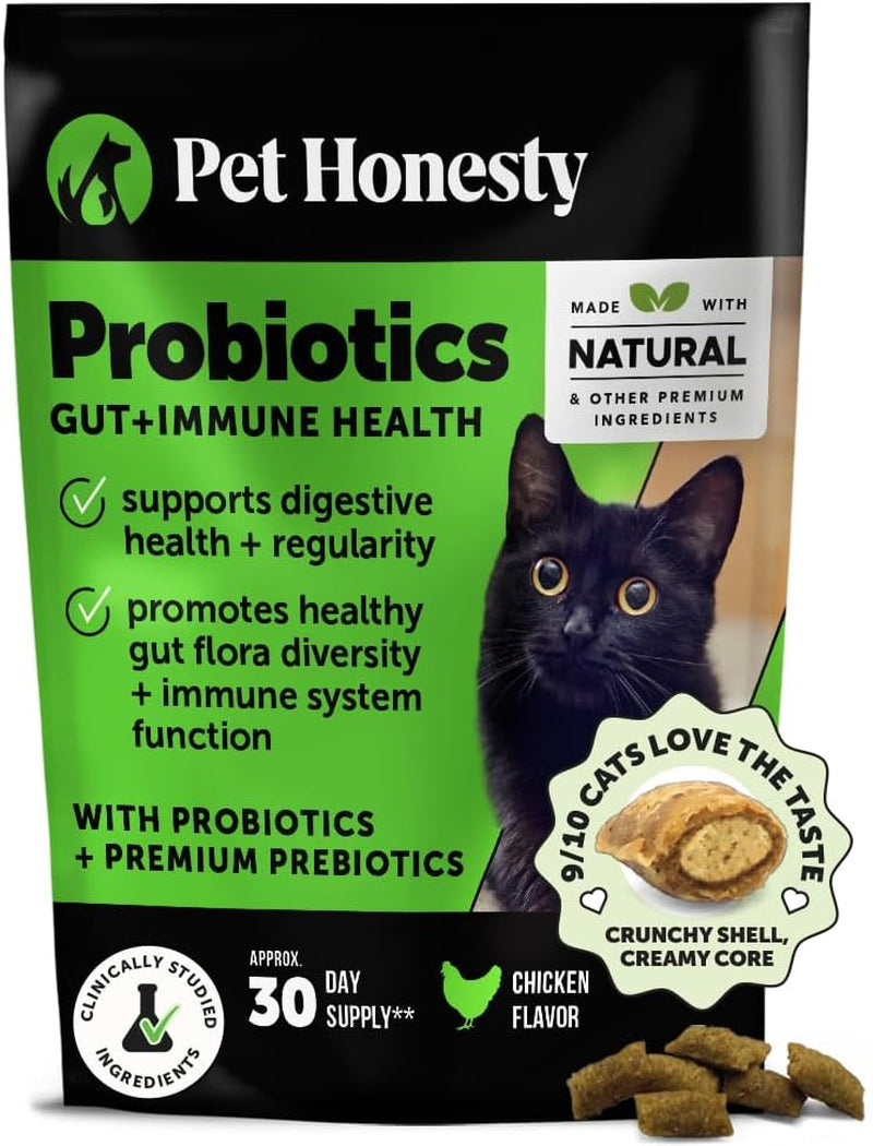 Cat Probiotics Gut + Immune Health Chews – Crunchy & Creamy Cat Treats for Digestive Health, Gut Flora & Constipation Relief – Supports Immunity, Regularity, & Healthy Digestion, 30-Day Supply Chicken