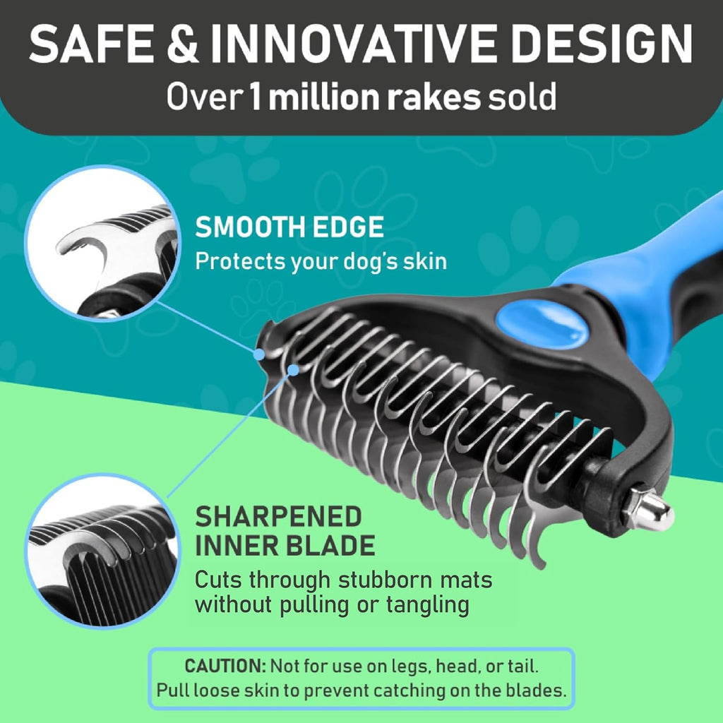 Original Pet Grooming Rake - Double-Sided Deshedding Dematting Tool, Undercoat Rake for Dogs & Cats, Extra-Wide Dog Grooming Brush & Deshedder Comb for Long Hair, Reduces Shedding 95%