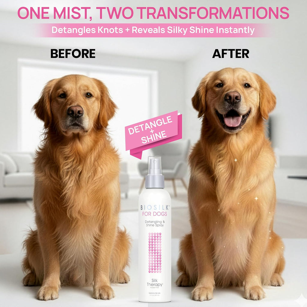 for Dogs Silk Therapy Detangling plus Shine Mist for Dogs | Best Detangling Spray for All Dogs & Puppies for Shiny Coats and Dematting | 8 Oz Bottle (Packaging May Vary)