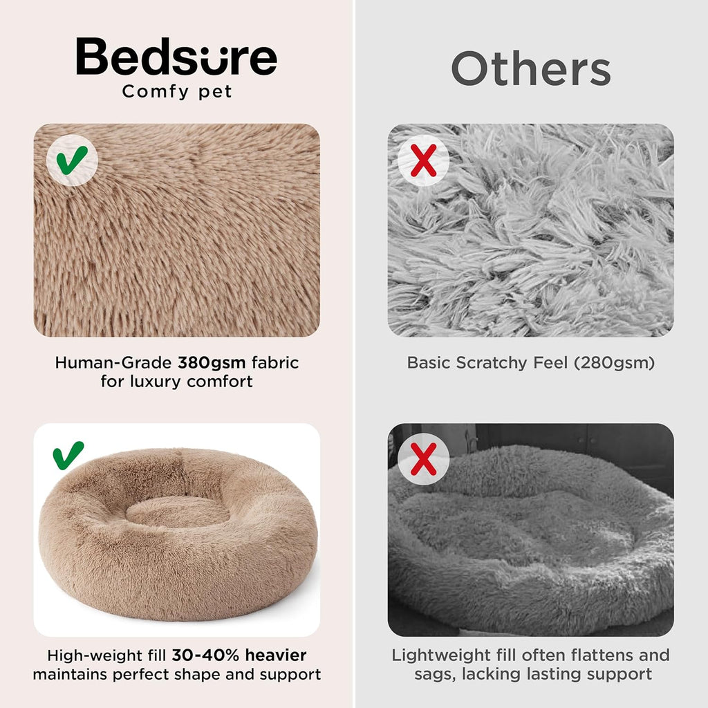 Calming Dog Bed Medium Size Dog - Donut Washable Medium Pet Bed, 30 Inches Anti-Slip round Fluffy Plush Faux Fur Cat Bed, Fits up to 45 Lbs Pets, Camel