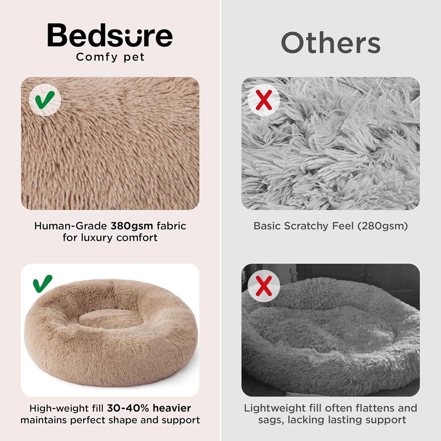 Calming Dog Bed Medium Size Dog - Donut Washable Medium Pet Bed, 30 Inches Anti-Slip round Fluffy Plush Faux Fur Cat Bed, Fits up to 45 Lbs Pets, Camel