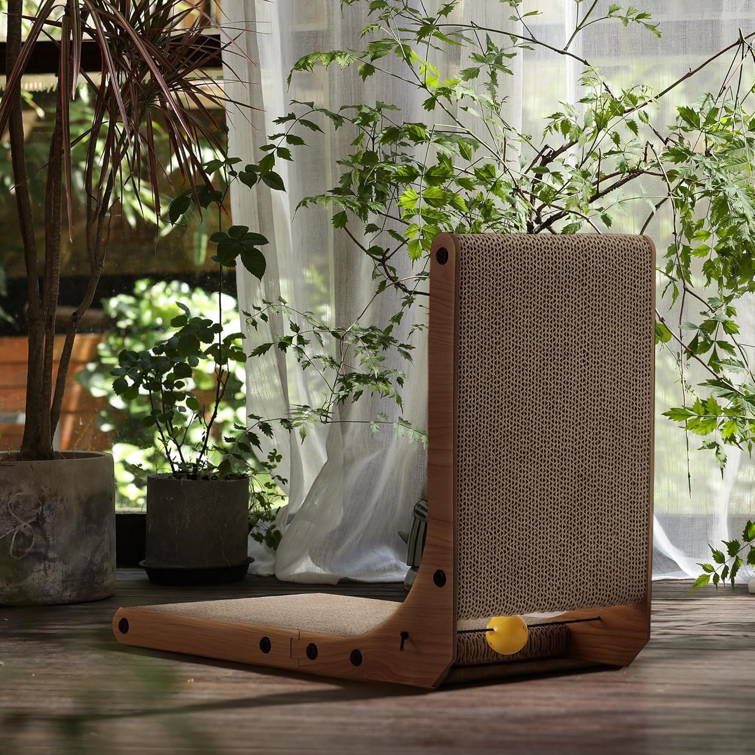 Cat Scratcher, 18.9 Inch L Shape Cat Scratch Pad, Vertical Cat Scratcher Wall Mounted, Cat Scratching Cardboard with Ball Toy for Indoor Cats