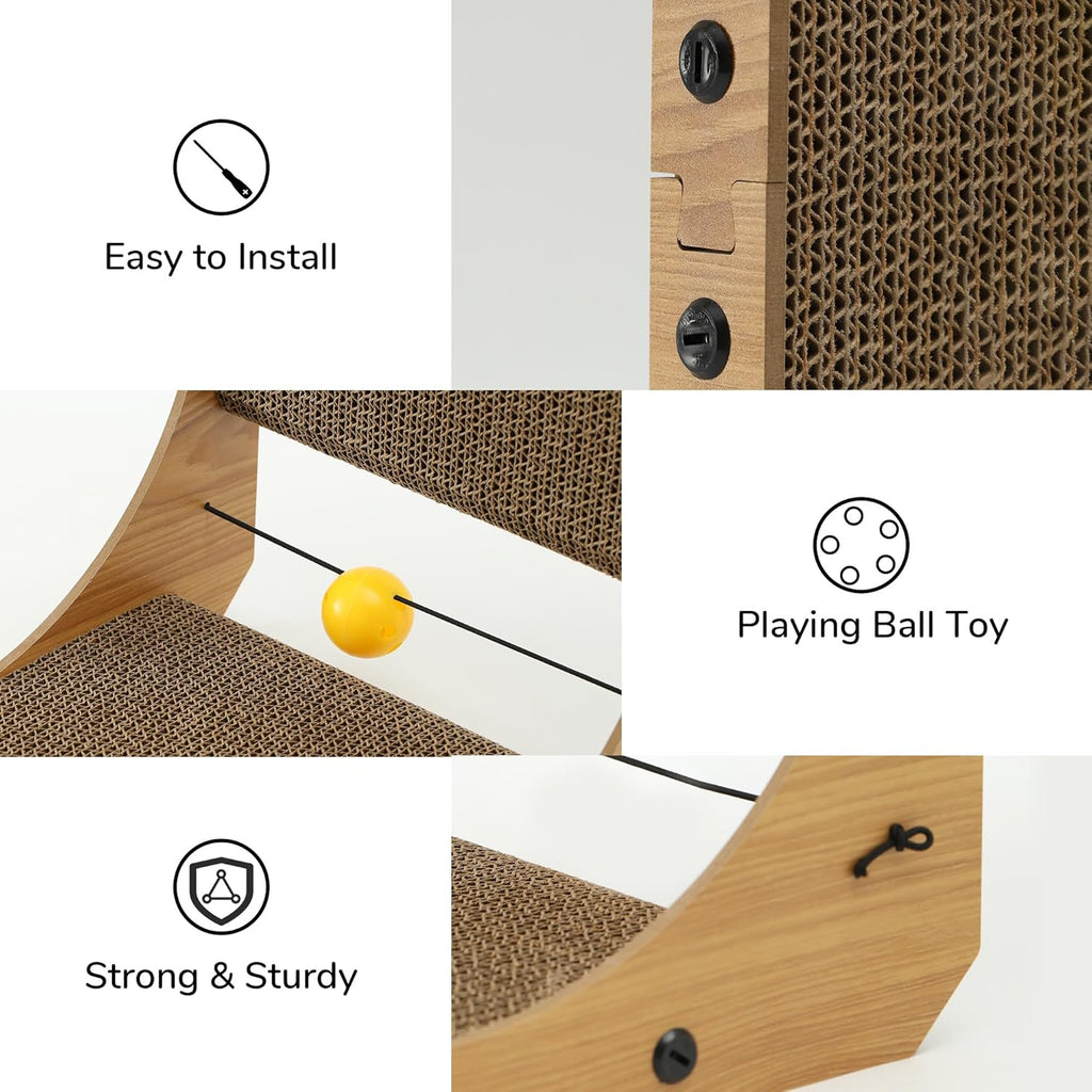 Cat Scratcher, 18.9 Inch L Shape Cat Scratch Pad, Vertical Cat Scratcher Wall Mounted, Cat Scratching Cardboard with Ball Toy for Indoor Cats