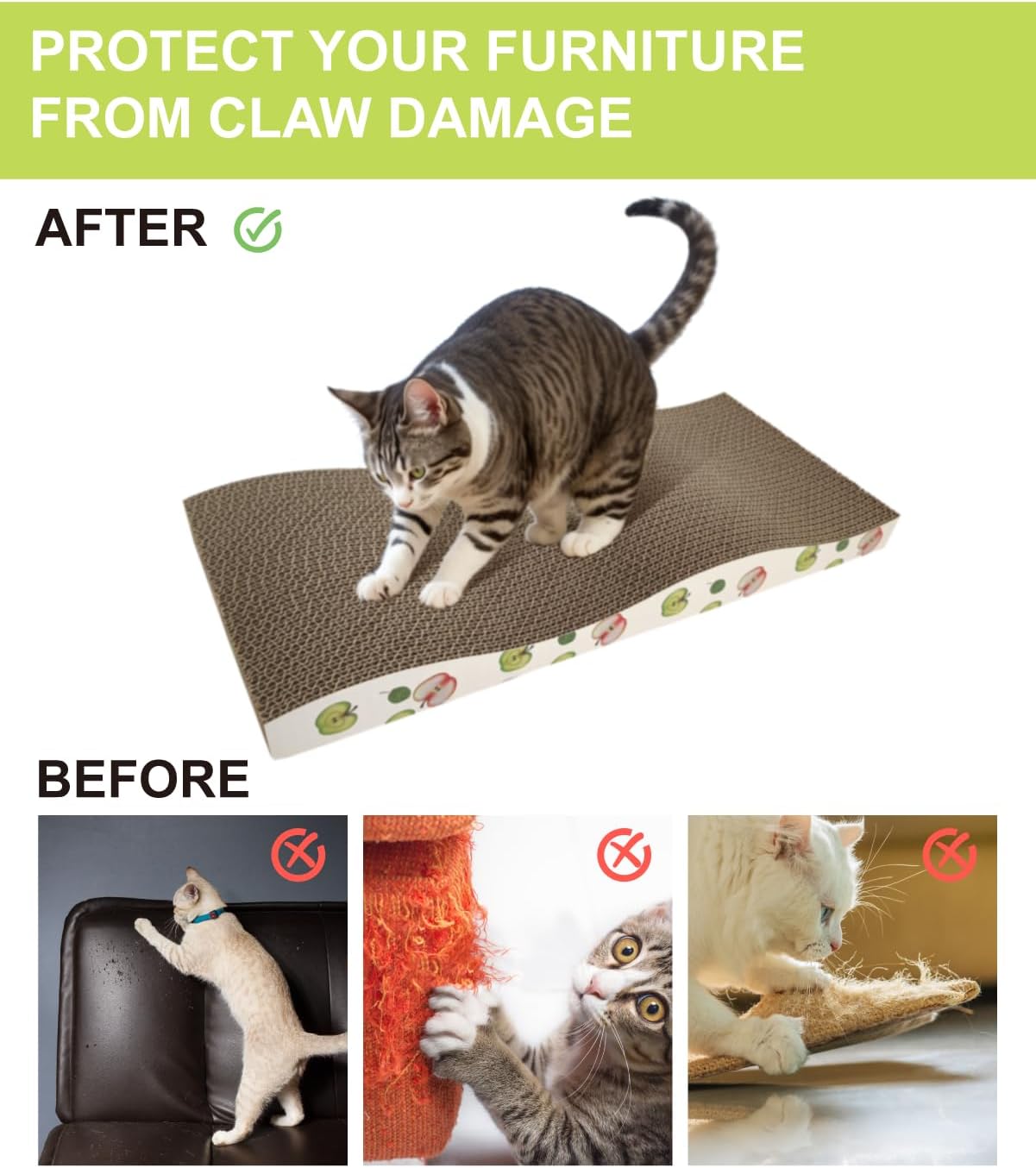 Cat Scratching Board, Corrugate Cat Scratcher for Indoor Cats with Catnip, Cat Scratch Pad with Premium Scratch Textures Design, (Pack of 2)