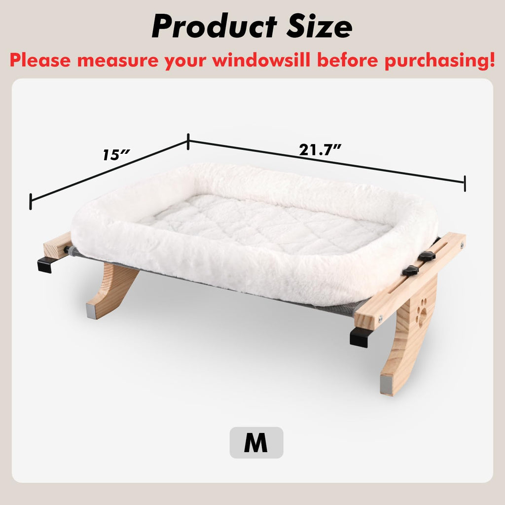 Cat Sill Window Perch Sturdy Hammock Window Seat with Cushion Bed Cover, Wood & Metal Frame for Large Cats