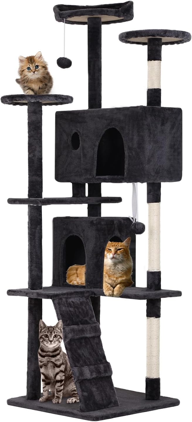 Cat Tree 70In Cat Tower Multi-Level Durable Cat Scratching Post & Cozy Fun Cat Jumping Platform , Dark Gray