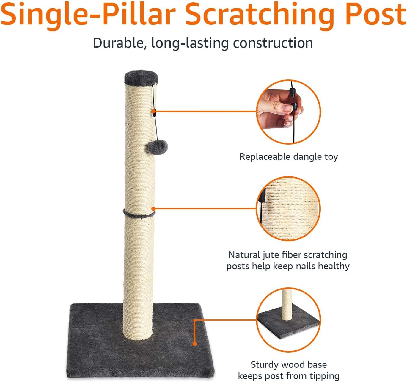 Cat Scratcher - Indoor Classic Single Cat & Kittens Scratching Post, Medium (31.5"H) - Grey