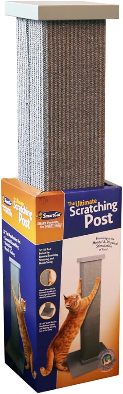 Ultimate Scratching Post – Gray, Large 32 Inch Tower - Sisal Fiber, Simple Design - for All Cats