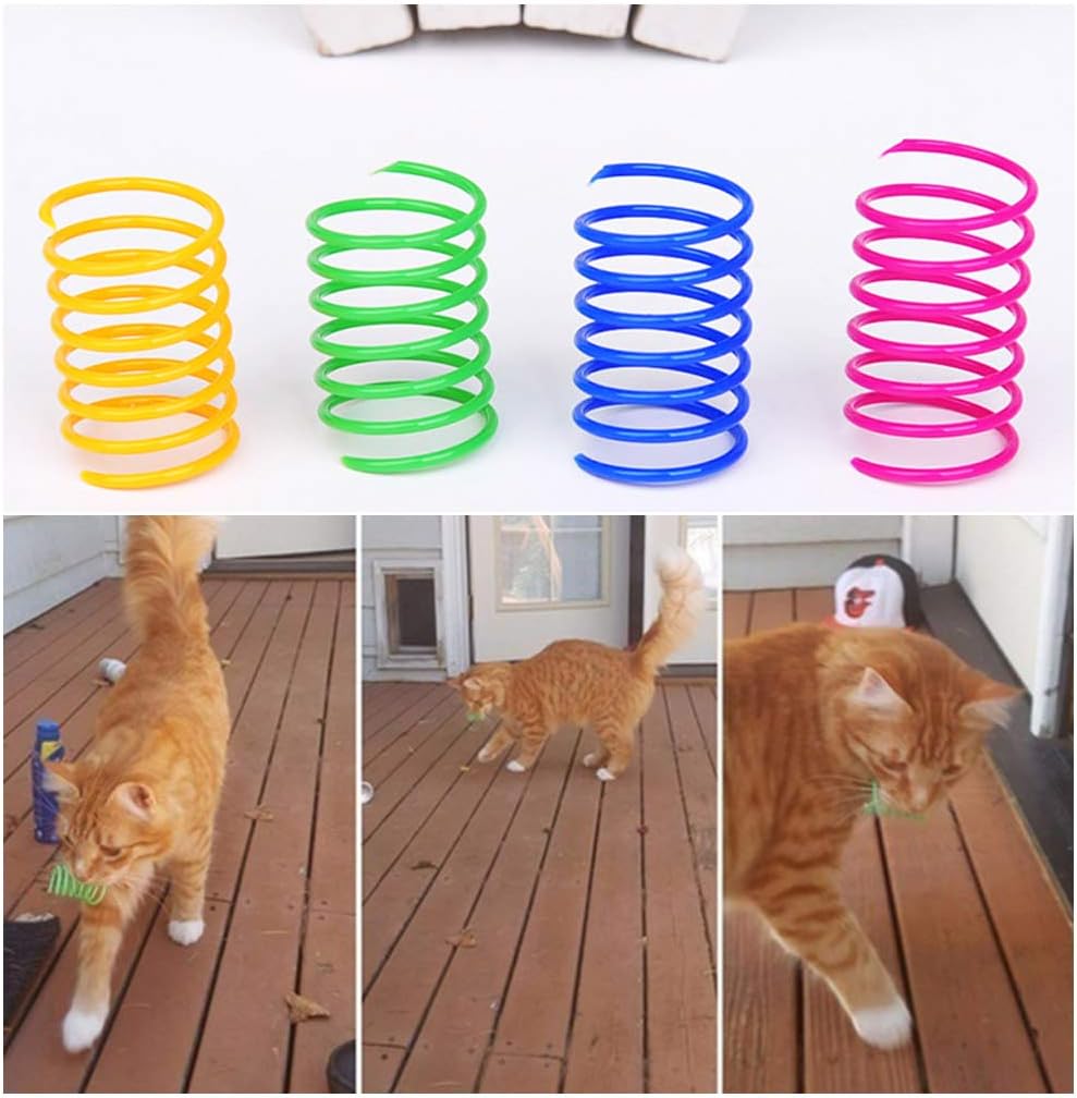 Interactive Cat Spiral Creative Spring Toy to Kill Time and Keep Fit, Sturdy and Heavy Plastic for Swatting, Biting, Hunting Kitten Toys, Colorful, 12 Pcs