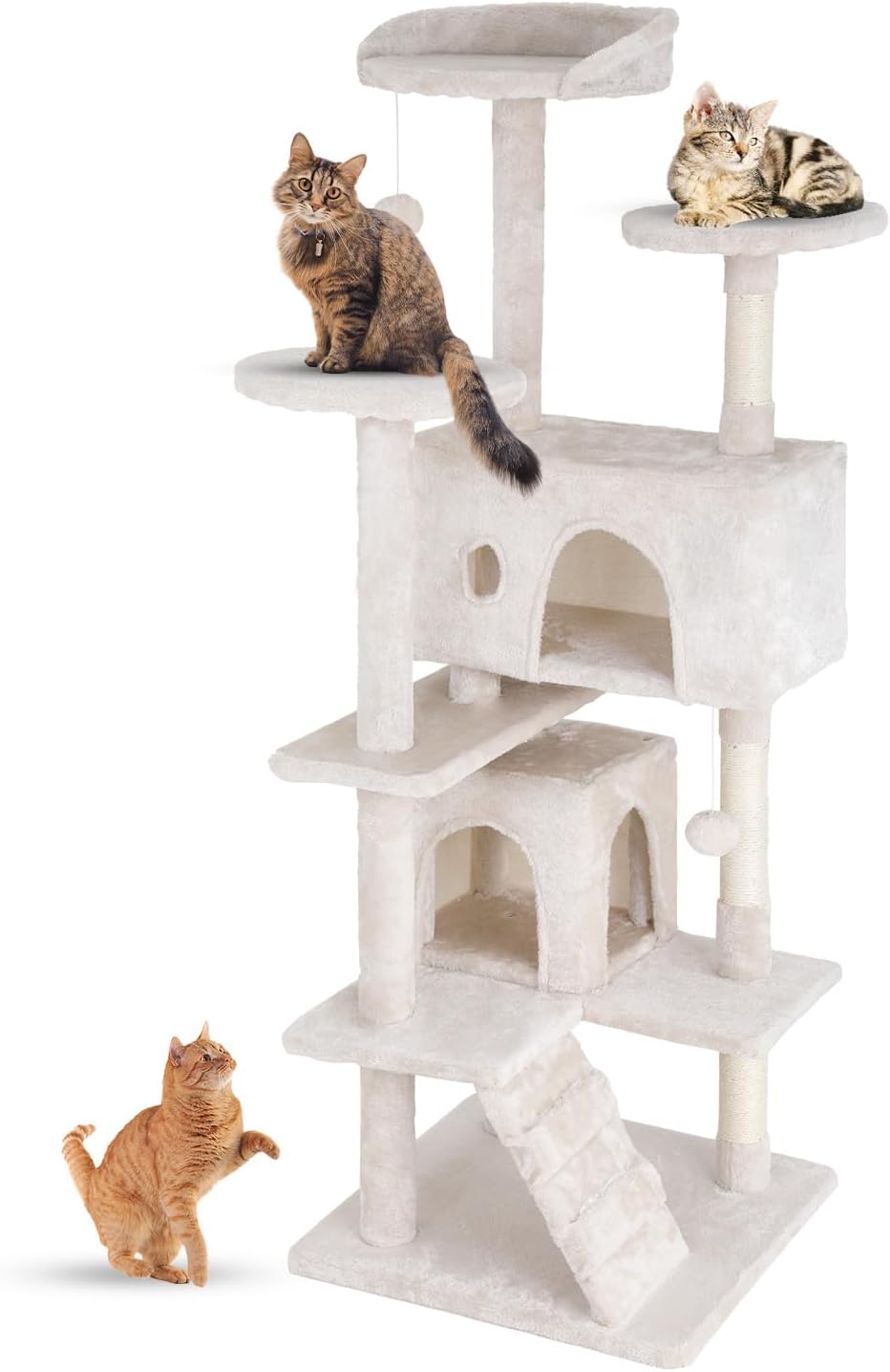 Cat Tree 54In Cat Tower Multi-Level Durable Cat Scratching Post & Cozy Fun Cat Jumping Platform Space Saving , Beige