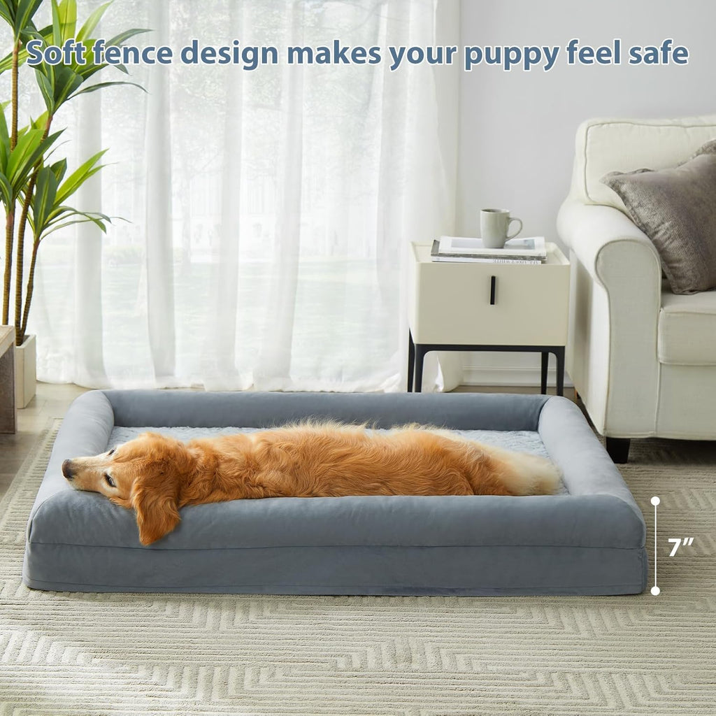 XL Extra Large Dog Bed, Washable Dog Couch with Removable Waterproof Cover, Orthopedic Large Pet Sofa Bed with Bolster Sides for Sleeping