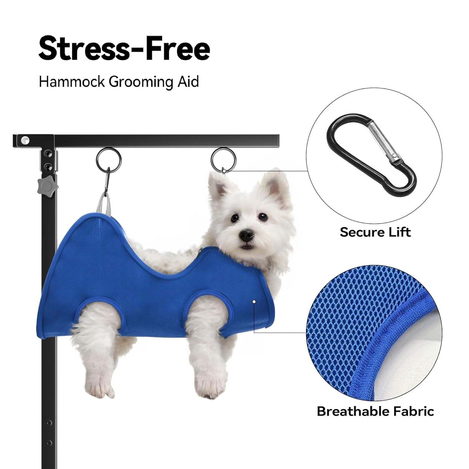 Foldable Dog Grooming Arm with Clamp: Adjustable Height 26"-40", Dog Grooming Table Arm with Hammock and No-Sit Holder, Grooming Restraint for Small Medium Dogs at Home or Salon