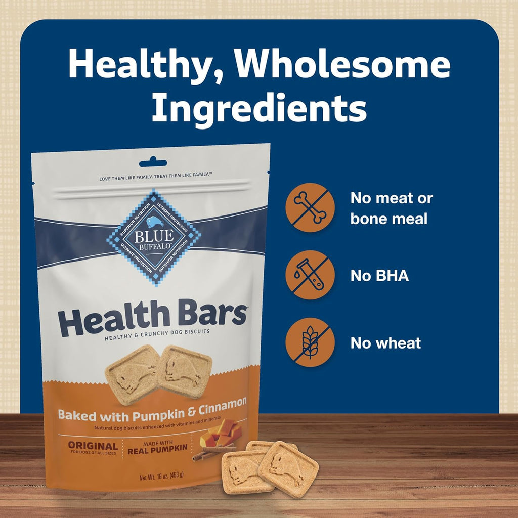 Health Bars Crunchy Dog Biscuits, Oven-Baked with Natural Ingredients, Pumpkin & Cinnamon, 16-Oz Bag