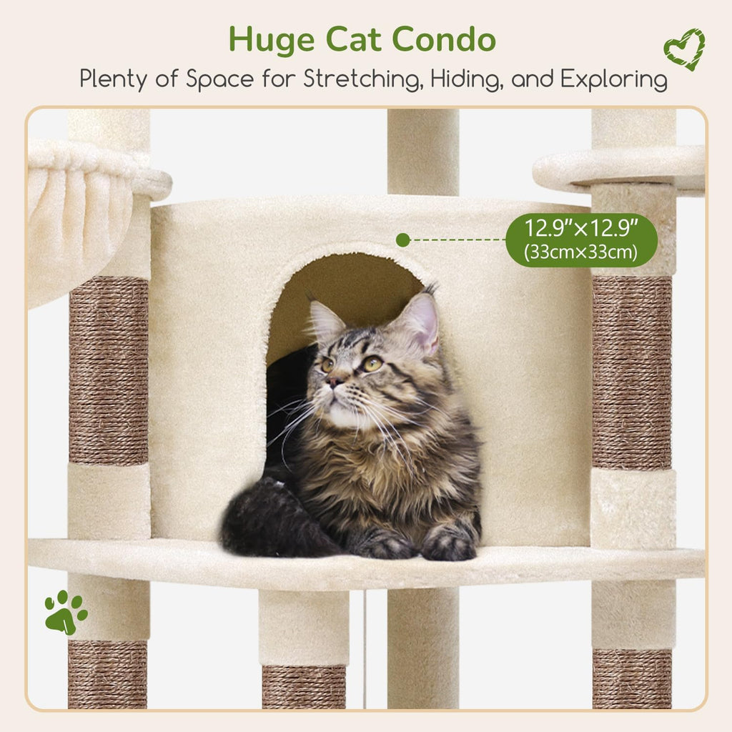 Corner Cat Tree, 51In Curved Series Modern Cat Tower for Indoor Cats with Hammock, 7 Sisal Scratching Posts for Large cats