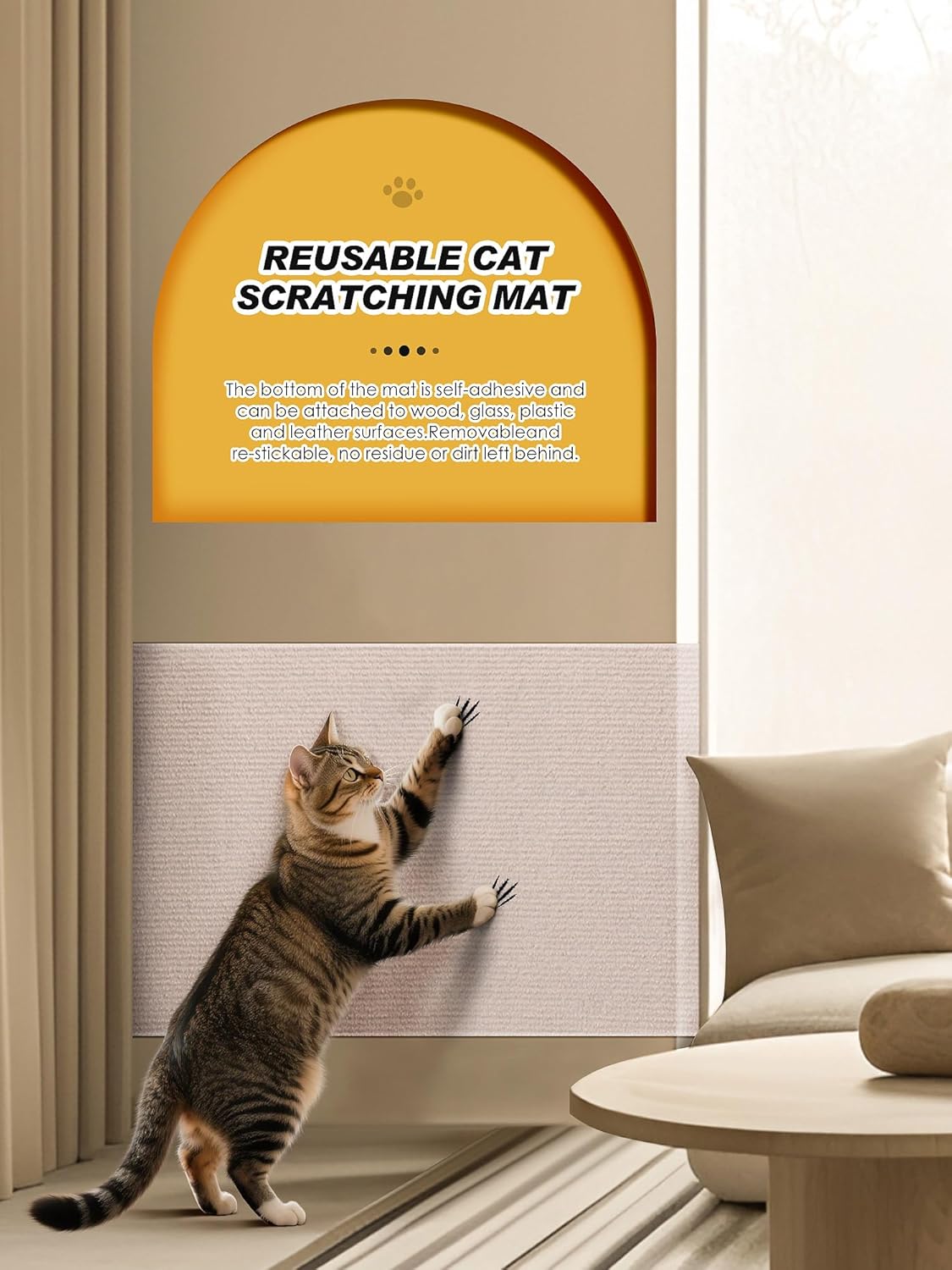 78.7"X15.8" Cat Scratch Mat, Trimmable Self-Adhesive Carpet, DIY Climb Cat Scratcher for Furniture Couch or Wall Protector, (Beige)