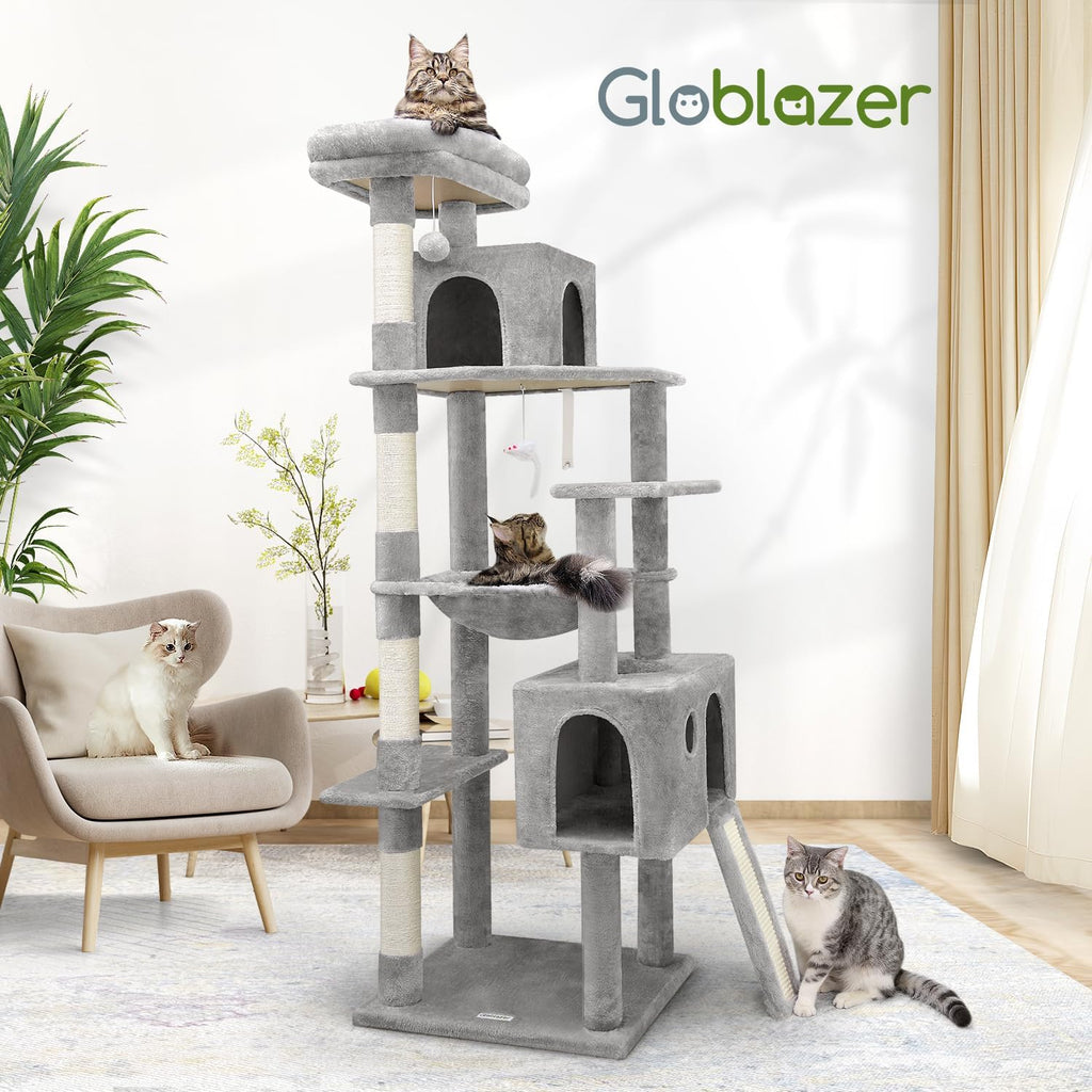 Heavy Duty Cat Tree, 70 Inch Sturdy Cat Tree for Indoor Cats Extra Large Cat Tower with Scratching Post, Light Grey