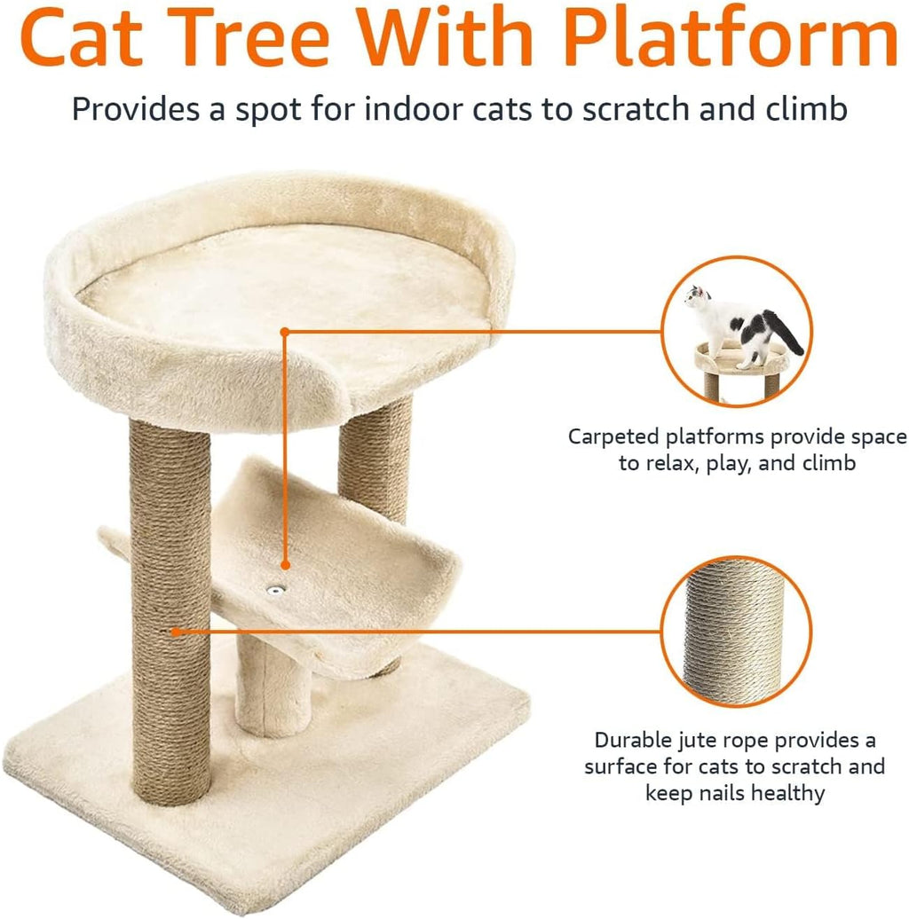 Multi- Platform Cat Tree with Scratching Post for Indoor Cats up to 25Lbs, 18 X 14 X 22 Inches, Beige