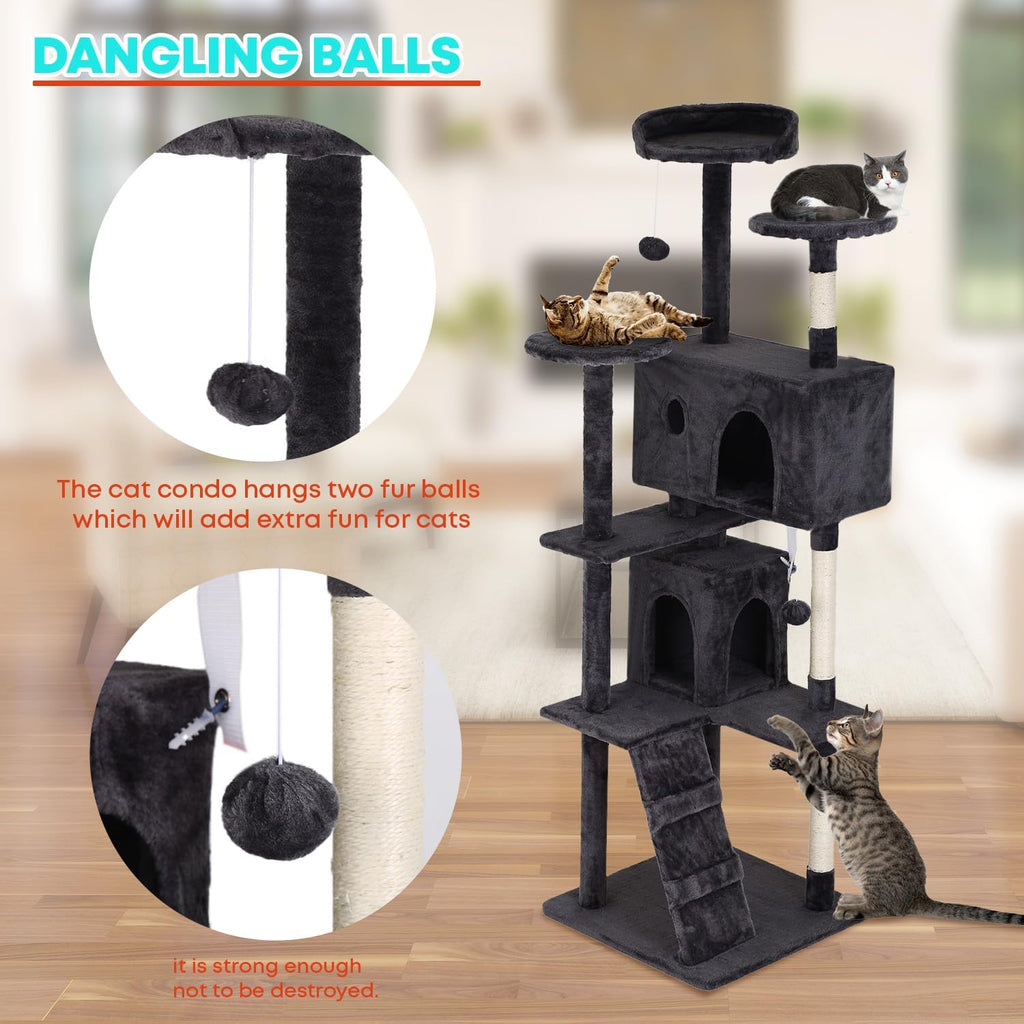 Cat Tree 70In Cat Tower Multi-Level Durable Cat Scratching Post & Cozy Fun Cat Jumping Platform , Dark Gray