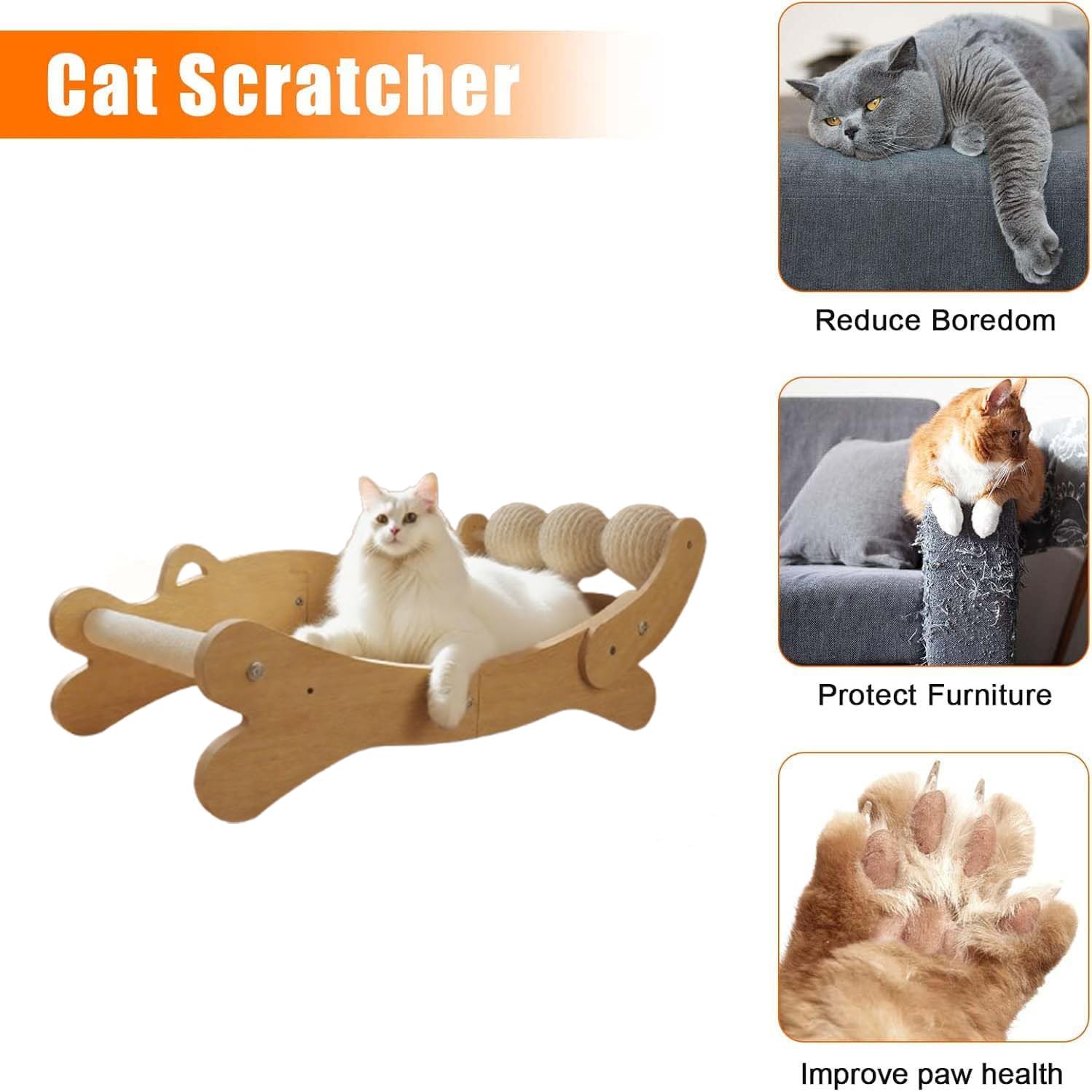 Cat Scratch Pad with Replacement Scratching Felt, Large Cat Scratcher Bed Hammock Lounge for Scratching Pad, Protects Furniture,Kittens Gifts