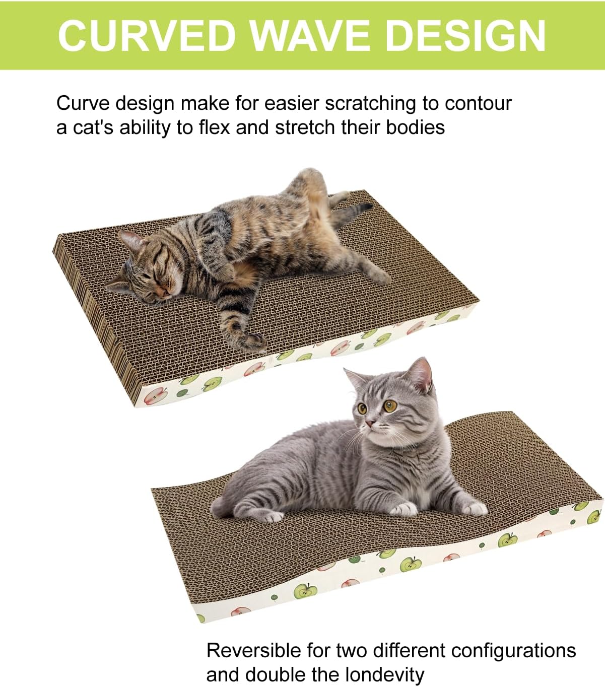 Cat Scratching Board, Corrugate Cat Scratcher for Indoor Cats with Catnip, Cat Scratch Pad with Premium Scratch Textures Design, (Pack of 2)
