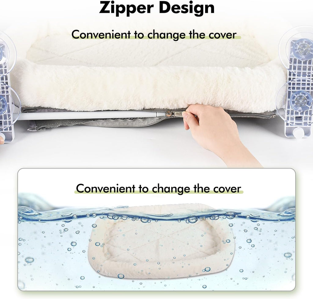 Cordless Cat Window Perch, Window Hammock for Cats with 4 Strong Suction Cups, Solid Metal Frame and Soft Cover, Indoor Cat Bed