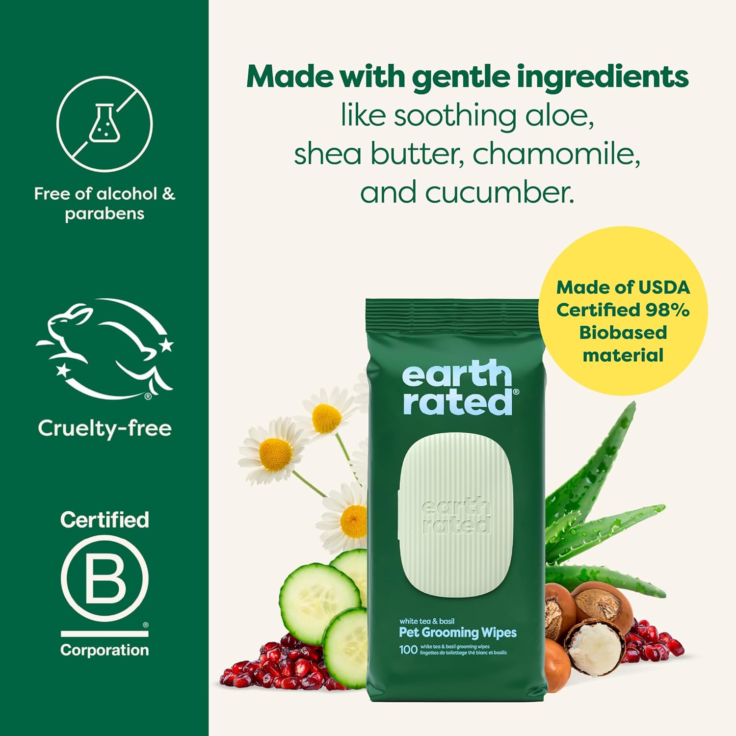 Pet Wipes for Dogs and Cats, Hypoallergenic, 3-In-1 Cleaning, Deodorizing and Hydrating, for Grooming Paws, Body and Butt, New White Tea and Basil Scent, 400 Count