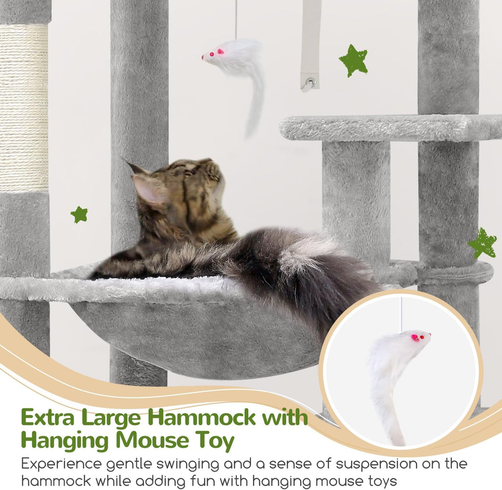 Heavy Duty Cat Tree, 70 Inch Sturdy Cat Tree for Indoor Cats Extra Large Cat Tower with Scratching Post, Light Grey