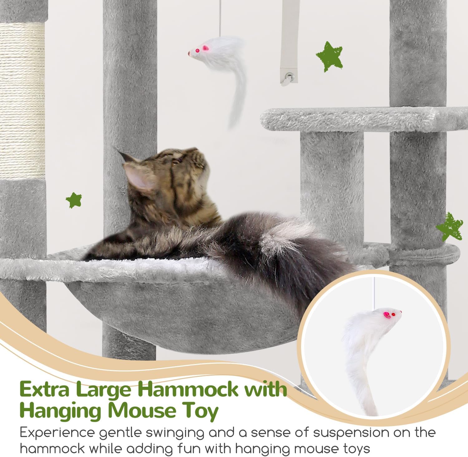 Heavy Duty Cat Tree, 70 Inch Sturdy Cat Tree for Indoor Cats Extra Large Cat Tower with Scratching Post, Light Grey