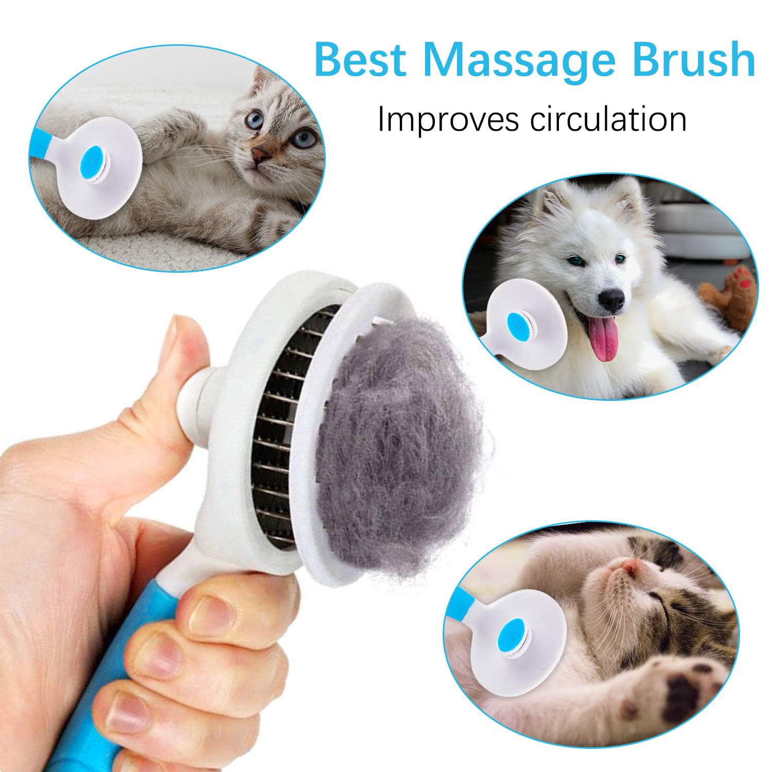 Cat Grooming Brush, Pets Skin Friendly Self Cleaning Slicker Massage Brushes for Shedding Dogs Cats Hair Gentle Remove Loose Undercoat with Long or Short Hairs for All Fur Type- UPGRADED