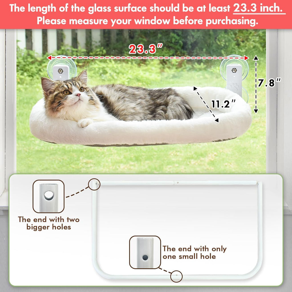 Cordless Cat Window Perch, Window Hammock for Cats with 4 Strong Suction Cups, Solid Metal Frame and Soft Cover, Indoor Cat Bed
